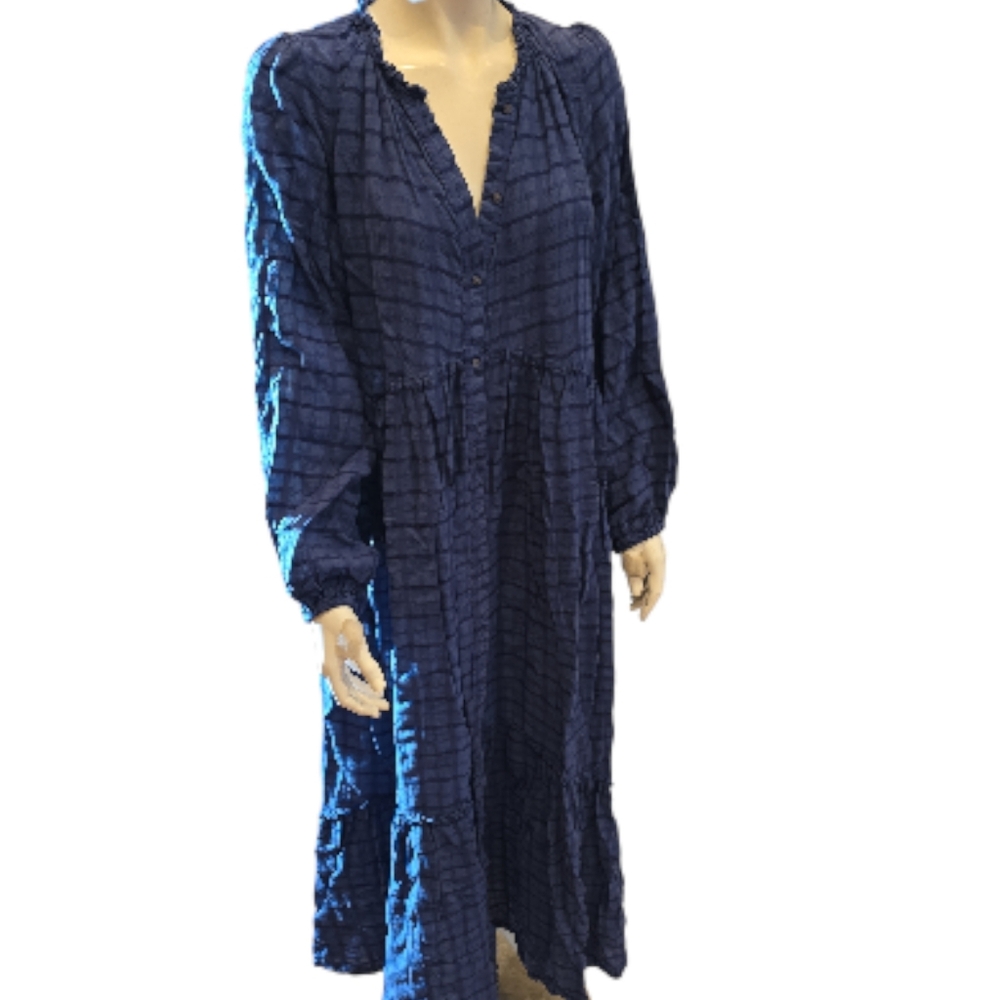 Free People "Edie" Blue Plaid Maxi Dress